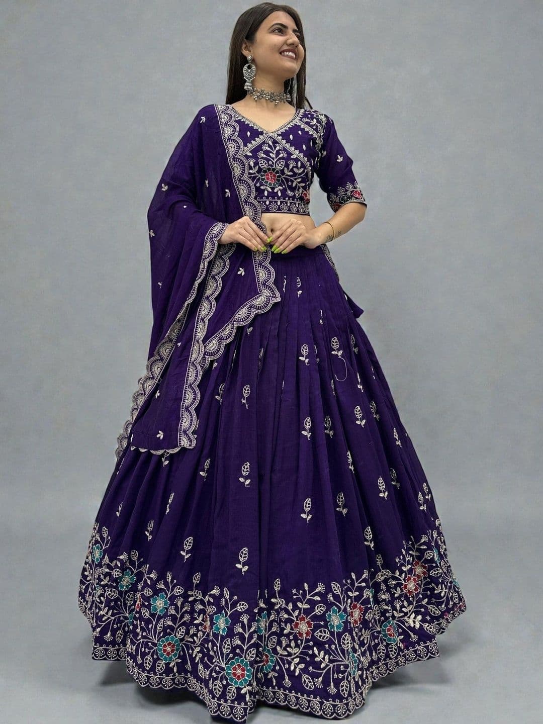 all about you Embroidered Thread Work Semi-Stitched Lehenga & Blouse With Dupatta thumbnail 2