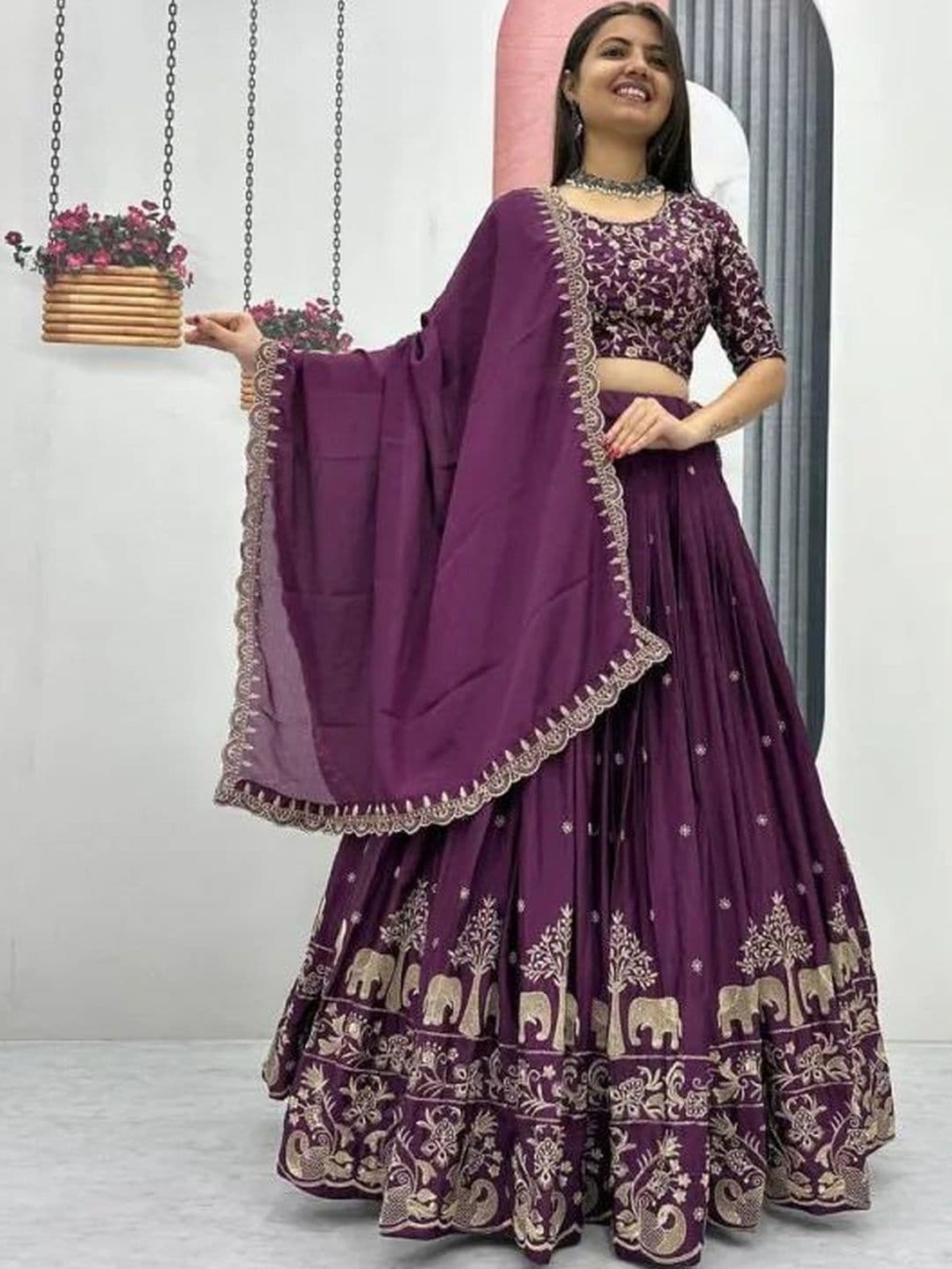 all about you Embroidered Thread Work Semi-Stitched Lehenga & Blouse With Dupatta thumbnail 4