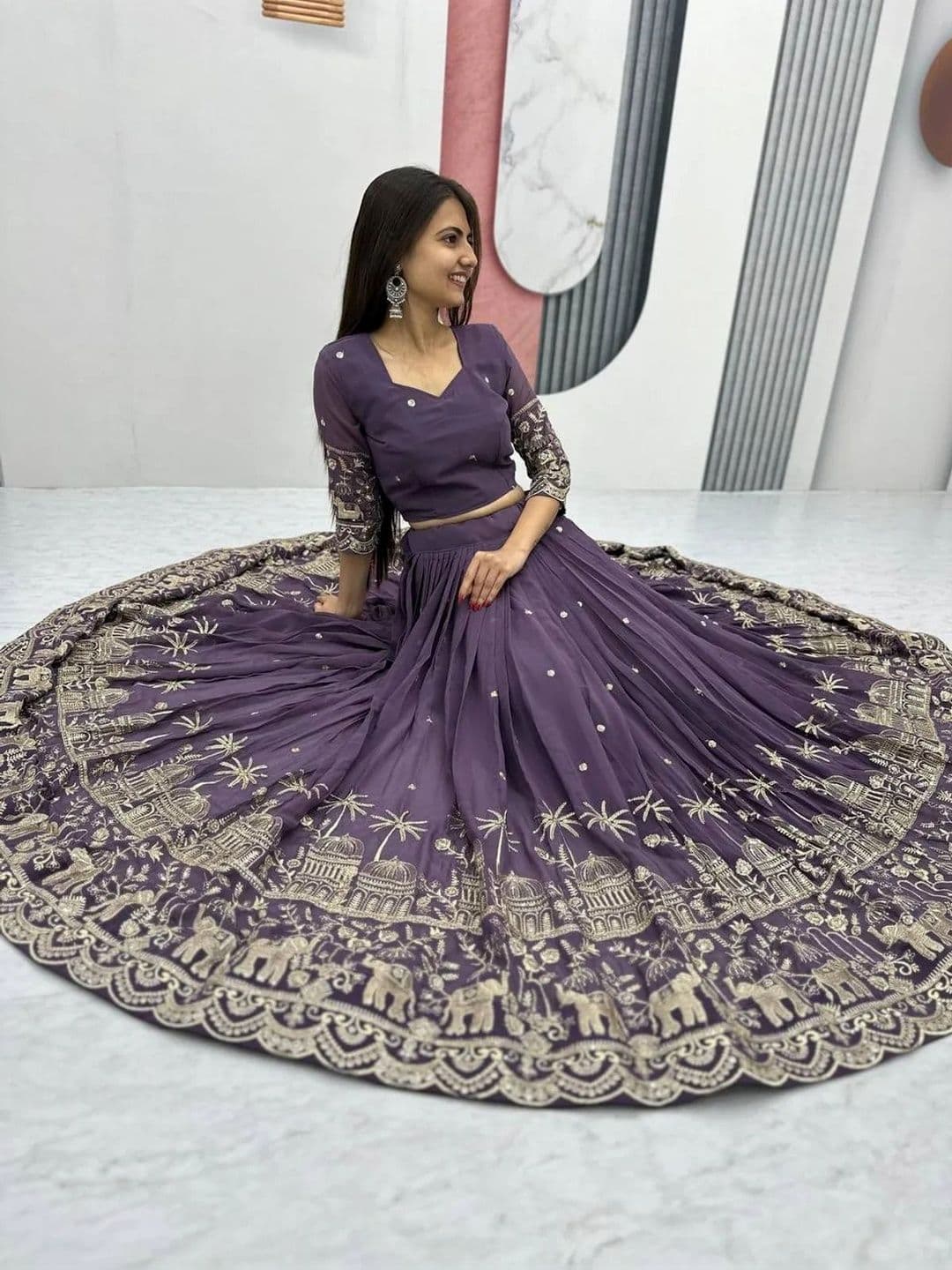 all about you Embellished Thread Work Semi-Stitched Lehenga & Blouse With Dupatta thumbnail 2