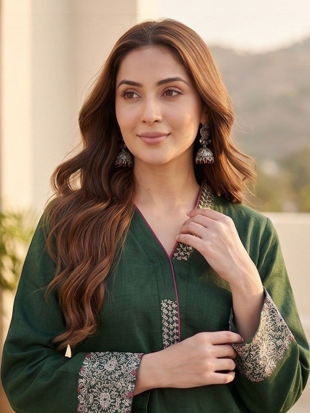 Varanga Women Ethnic Motifs Embroidered Regular Thread Work Kurta with Trousers thumbnail 7