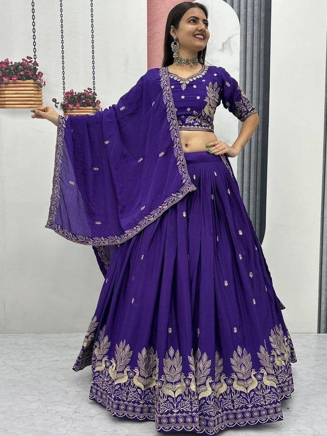 all about you Embroidered Semi-Stitched Lehenga & Blouse With Dupatta thumbnail 4