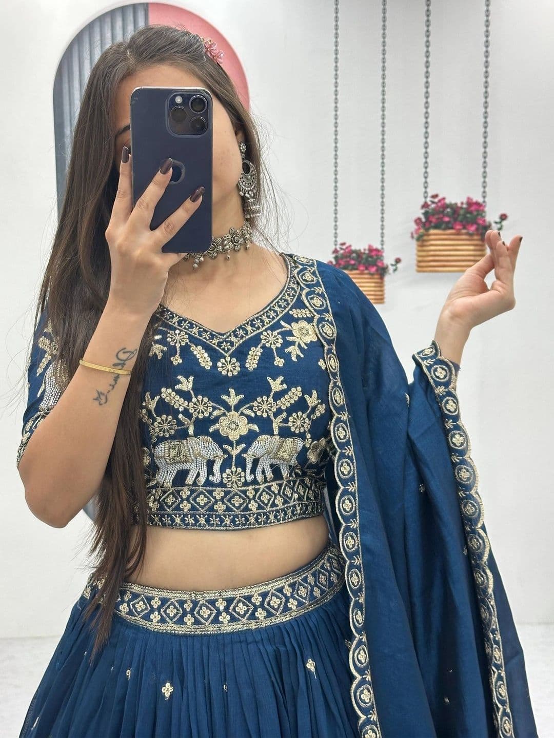all about you Embroidered Semi-Stitched Lehenga & Blouse With Dupatta thumbnail 4
