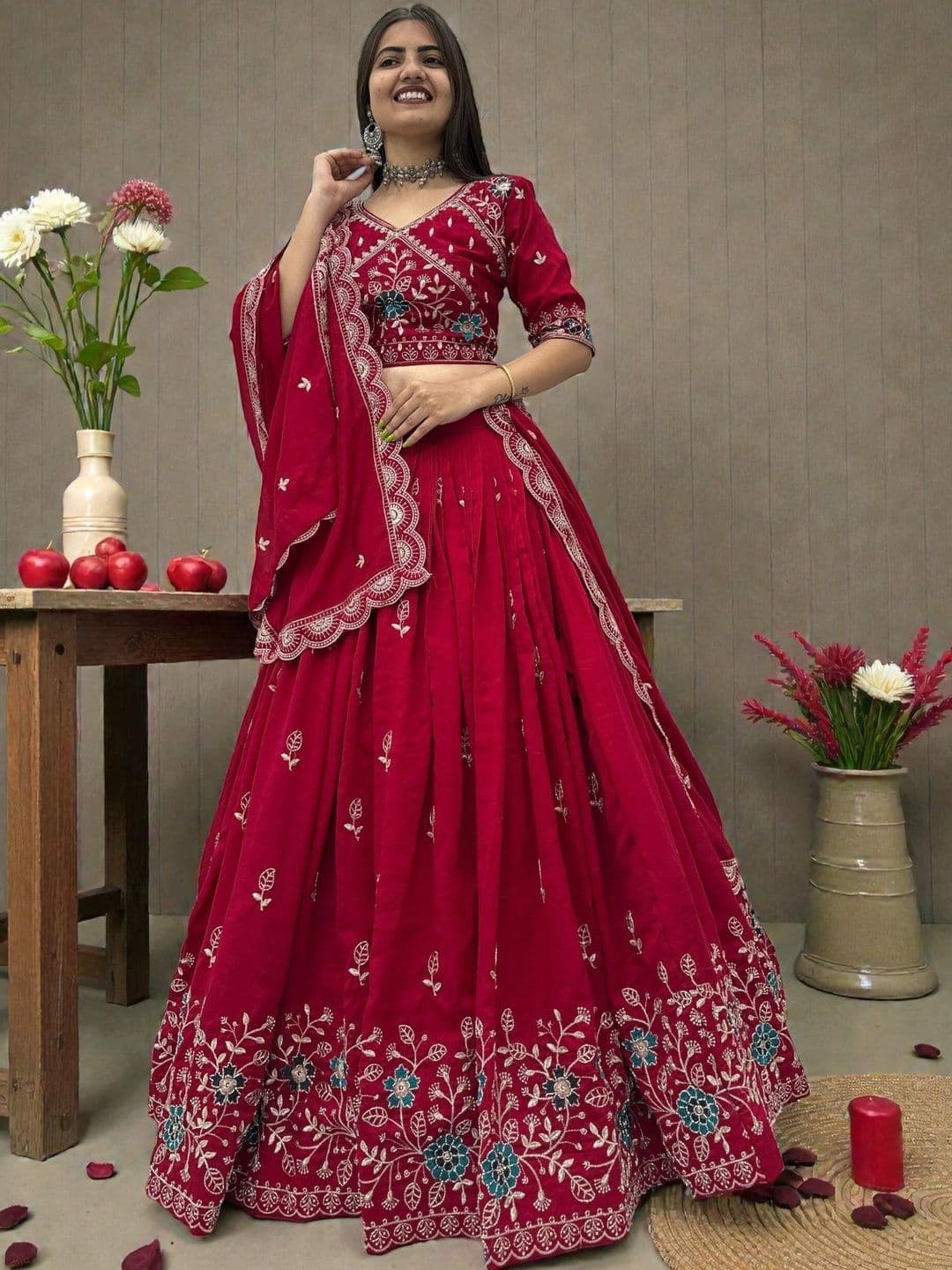 all about you Embroidered Thread Work Semi-Stitched Lehenga & Blouse With Dupatta thumbnail 4