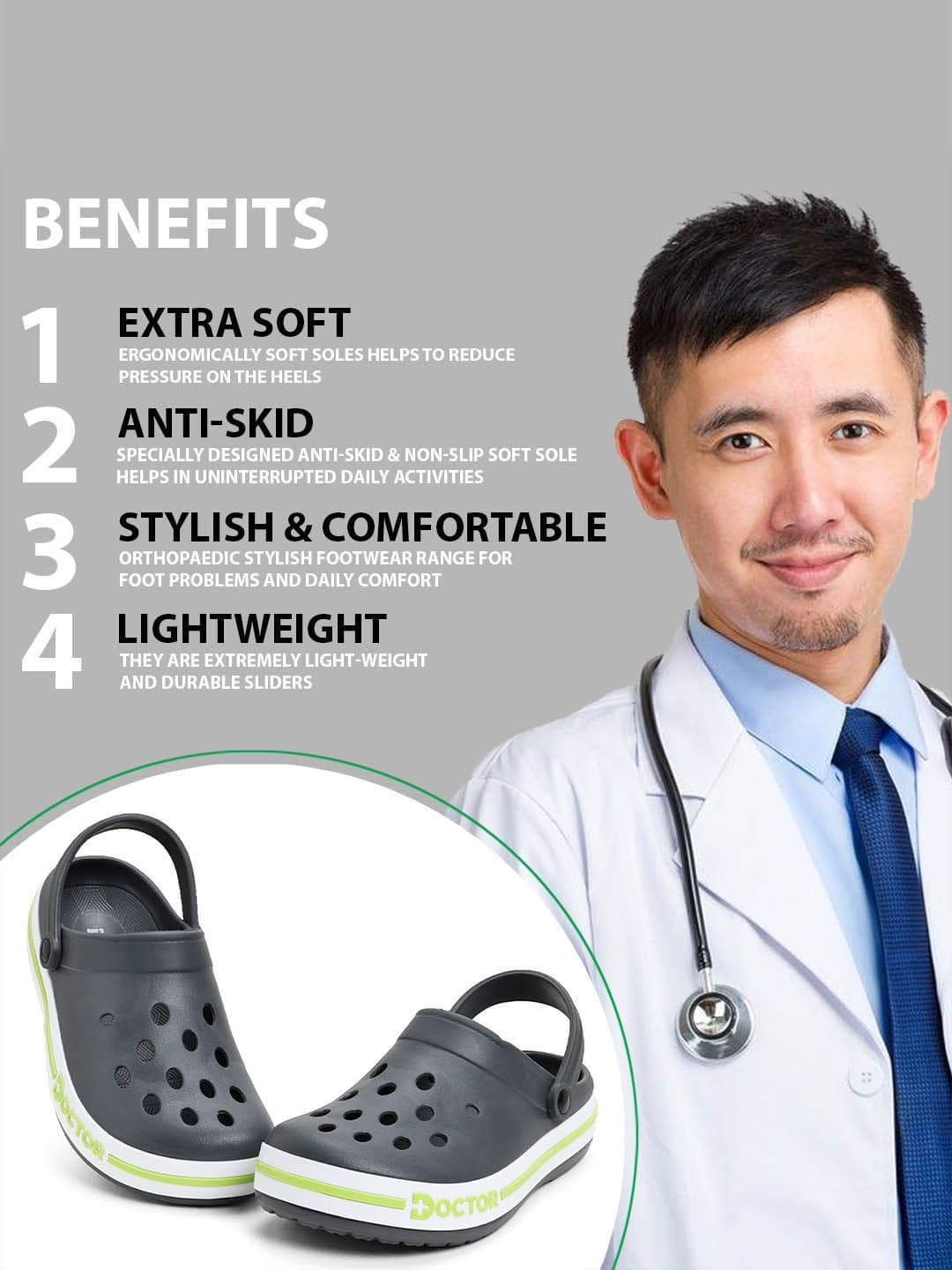 DOCTOR FEEL SOFT Men Colourblocked Clogs thumbnail 5