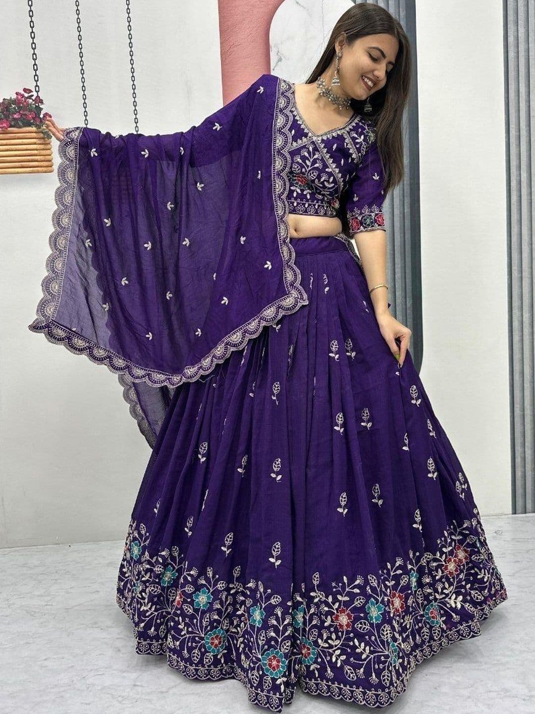 all about you Embroidered Thread Work Ready to Wear Lehenga & Blouse With Dupatta thumbnail 2
