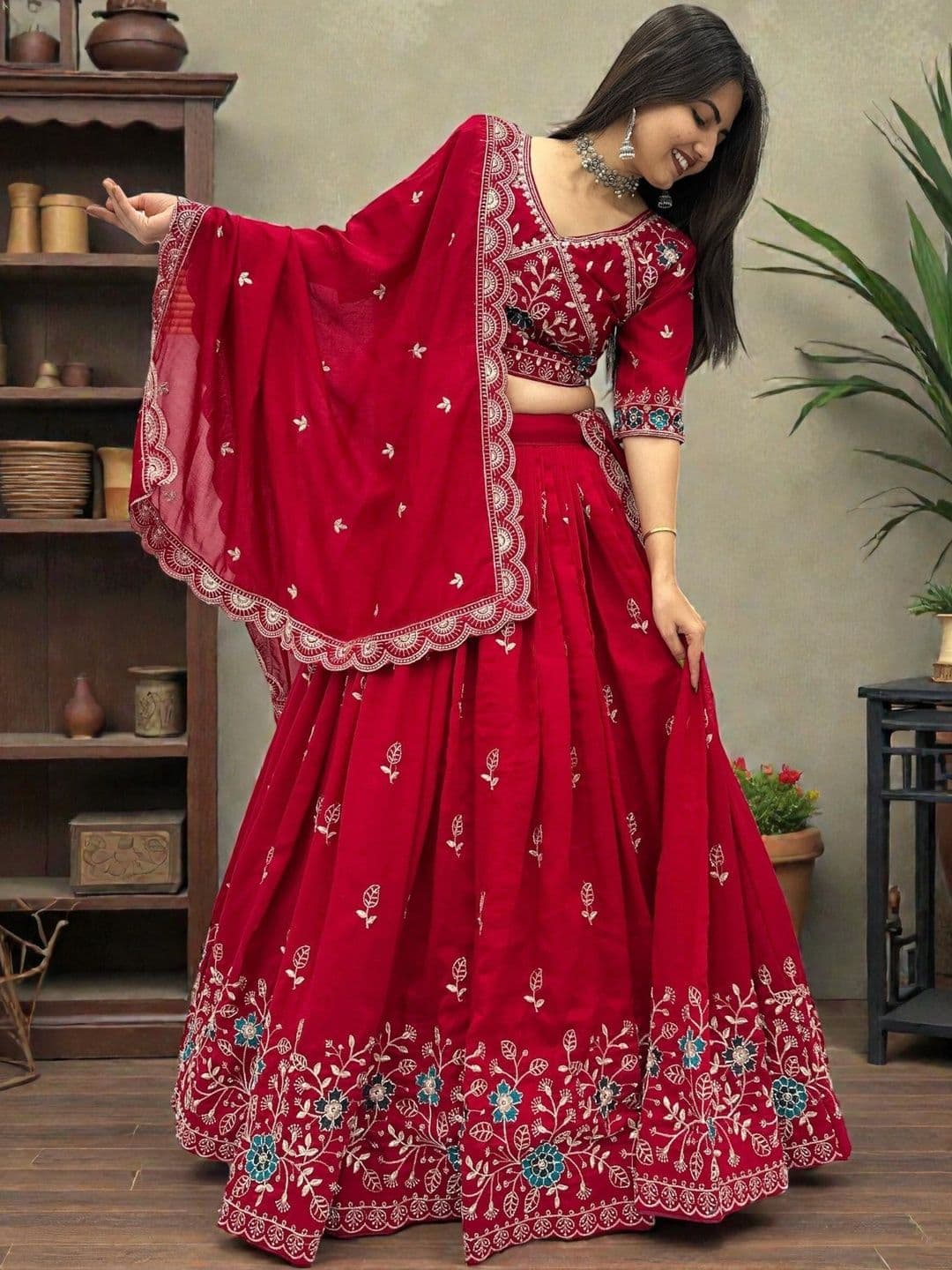 all about you Embroidered Thread Work Semi-Stitched Lehenga & Blouse With Dupatta thumbnail 5