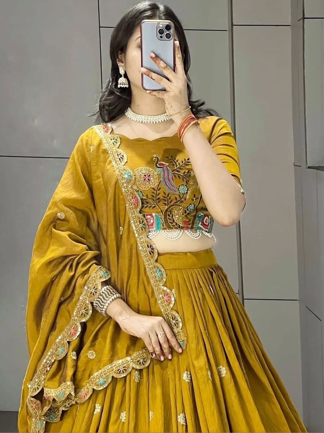 all about you Embroidered Thread Work Semi-Stitched Lehenga & Blouse With Dupatta thumbnail 4