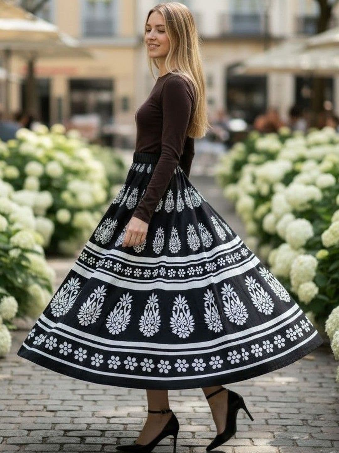 Cot'N Soft Women Pure Cotton Paisley Midi Flared Skirt thumbnail 3