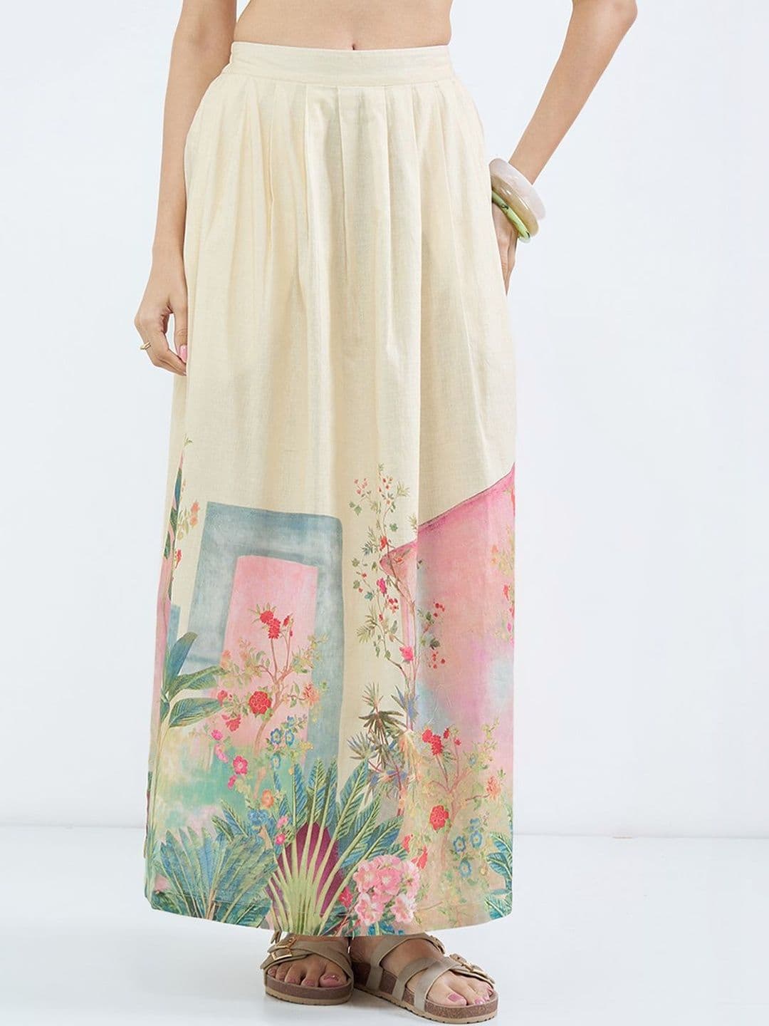 AKKRITI BY PANTALOONS Women Cotton Blend Floral Midi A-Line Skirt thumbnail 6