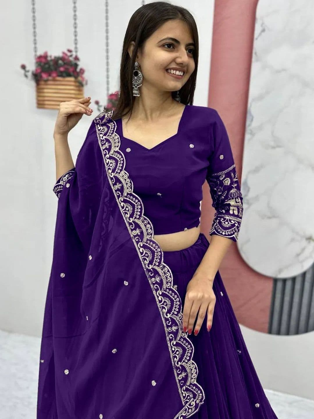 all about you Embroidered Thread Work Semi-Stitched Lehenga & Blouse With Dupatta thumbnail 3