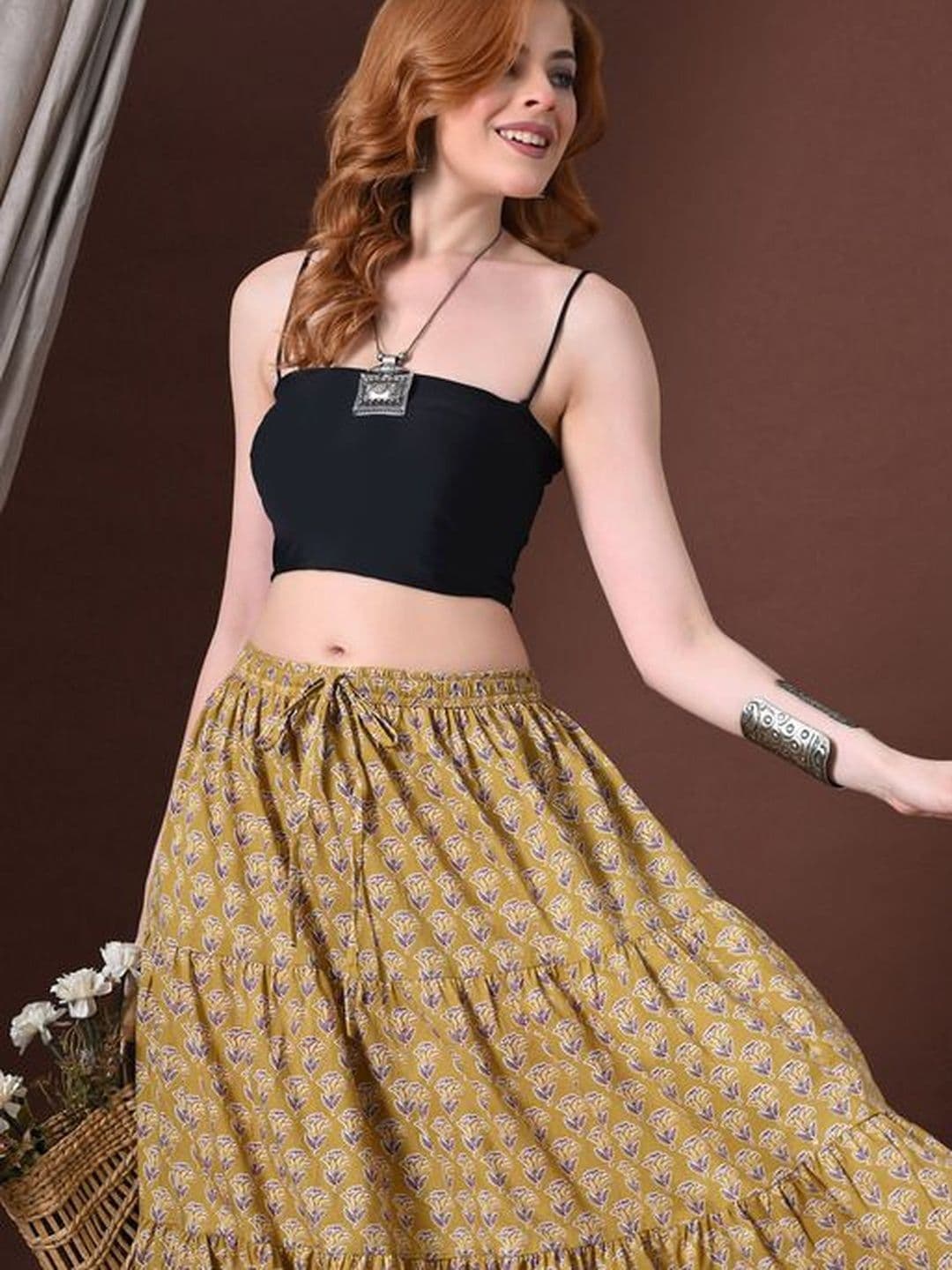 MFGIVA Women Cotton Floral Maxi Tiered Skirt thumbnail 3