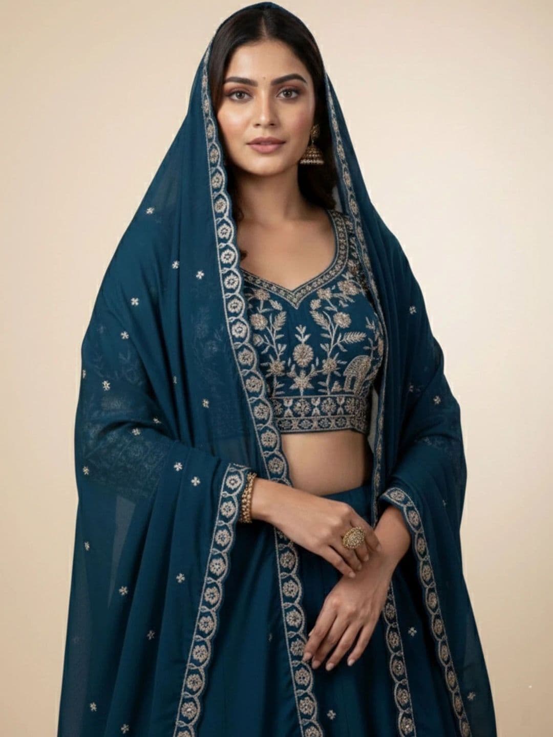 all about you Embroidered Thread Work Semi-Stitched Lehenga & Blouse With Dupatta thumbnail 4