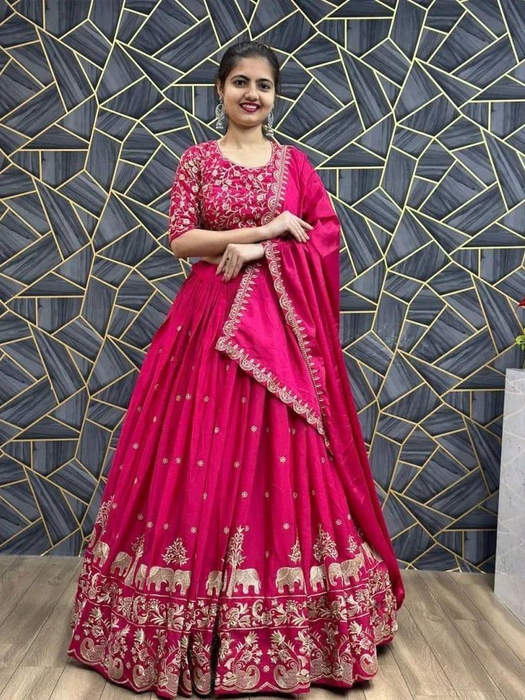 all about you Embroidered Thread Work Semi-Stitched Lehenga & Unstitched Blouse With Dupatta thumbnail 4