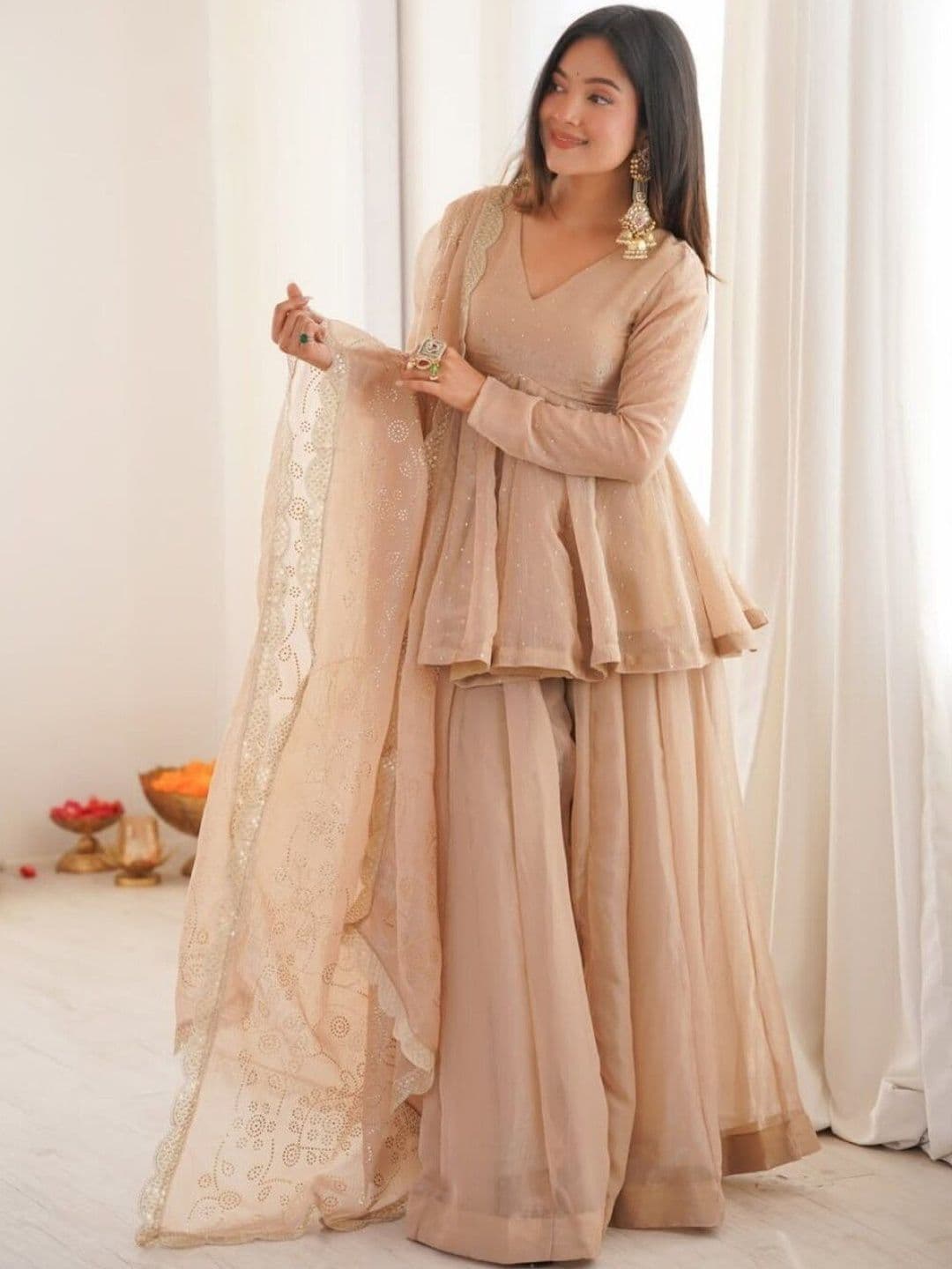 all about you Women Ethnic Motifs Printed Empire Thread Work Kurta with Sharara & With Dupatta thumbnail 4