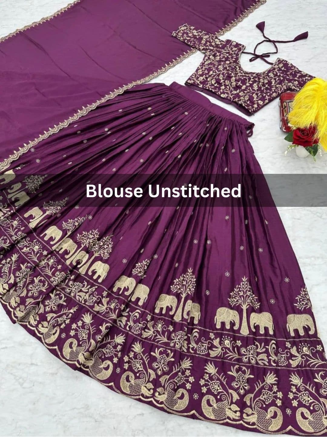 all about you Embroidered Thread Work Semi-Stitched Lehenga & Blouse With Dupatta thumbnail 2