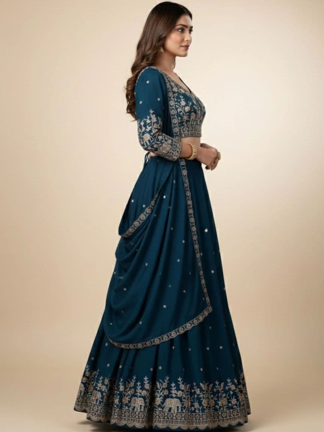 all about you Embroidered Thread Work Semi-Stitched Lehenga & Blouse With Dupatta thumbnail 5