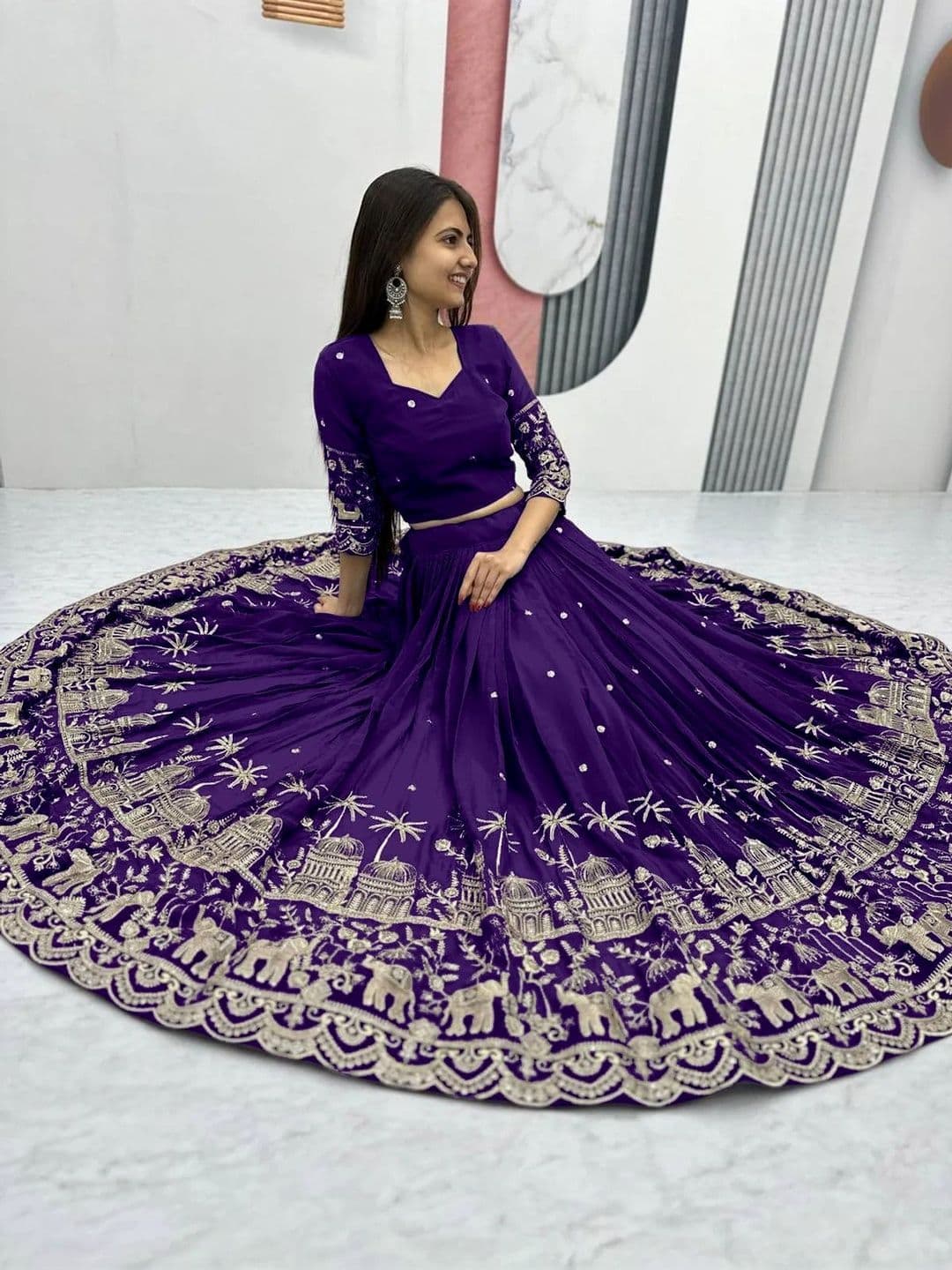 all about you Embroidered Thread Work Semi-Stitched Lehenga & Blouse With Dupatta thumbnail 4