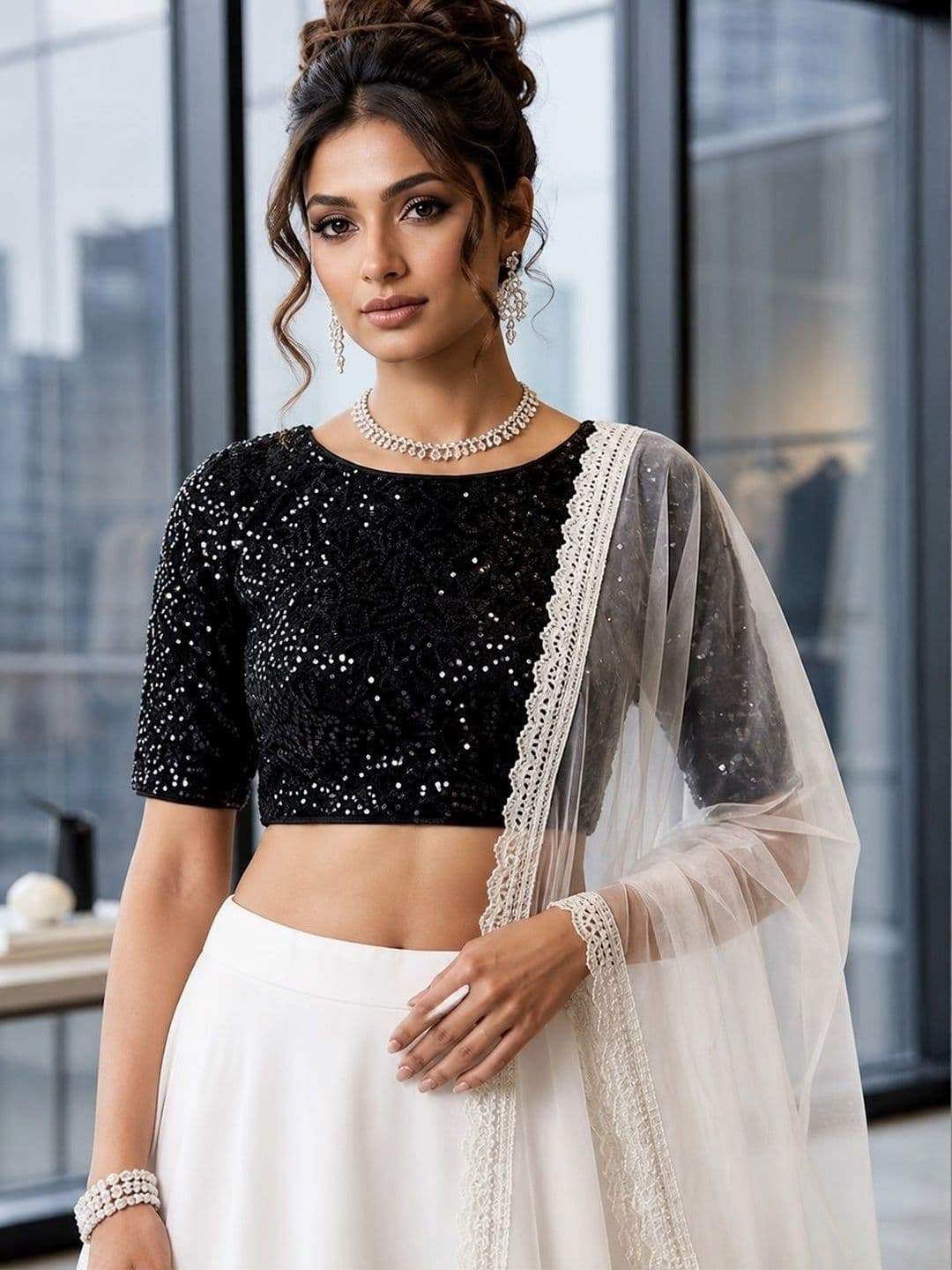 Thapnath Embellished Sequinned Semi-Stitched Lehenga & Blouse With Dupatta thumbnail 2