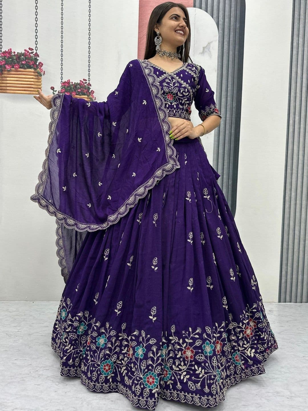 all about you Embroidered Thread Work Ready to Wear Lehenga & Blouse With Dupatta - view 1