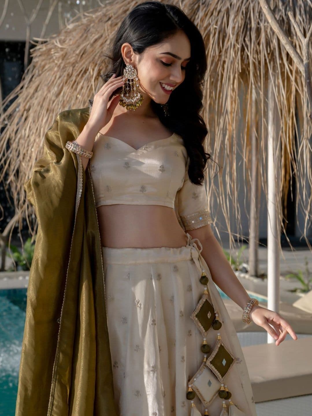 HOUSE OF JAMOTI Embroidered Ready to Wear Lehenga & Blouse With Dupatta thumbnail 3