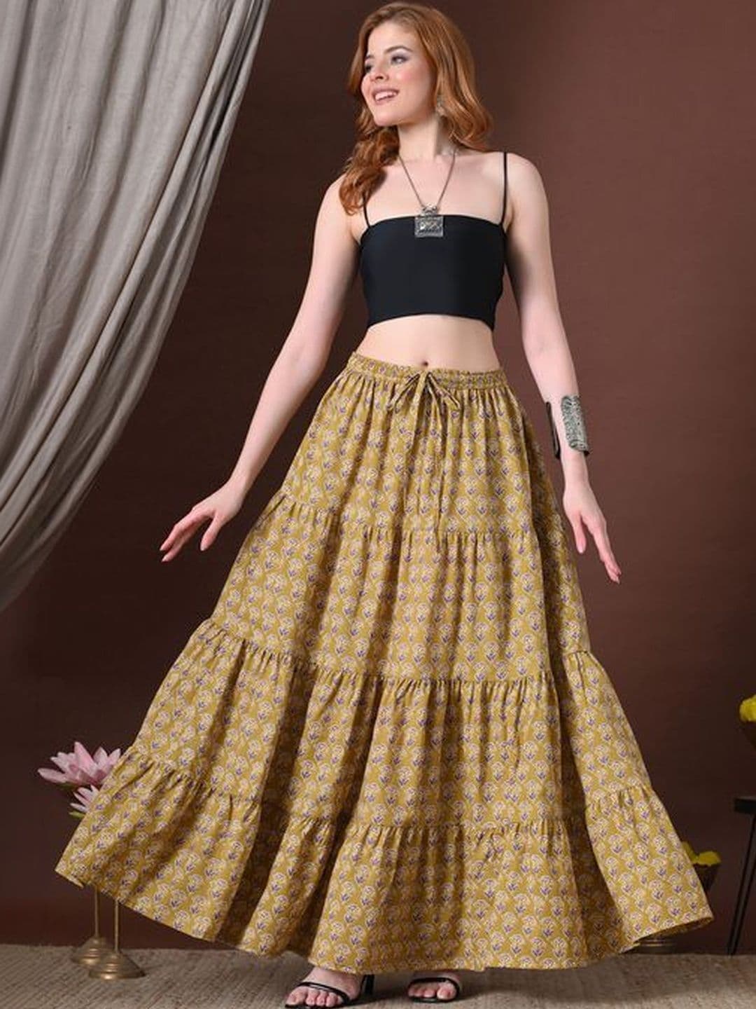 MFGIVA Women Cotton Floral Maxi Tiered Skirt thumbnail 4