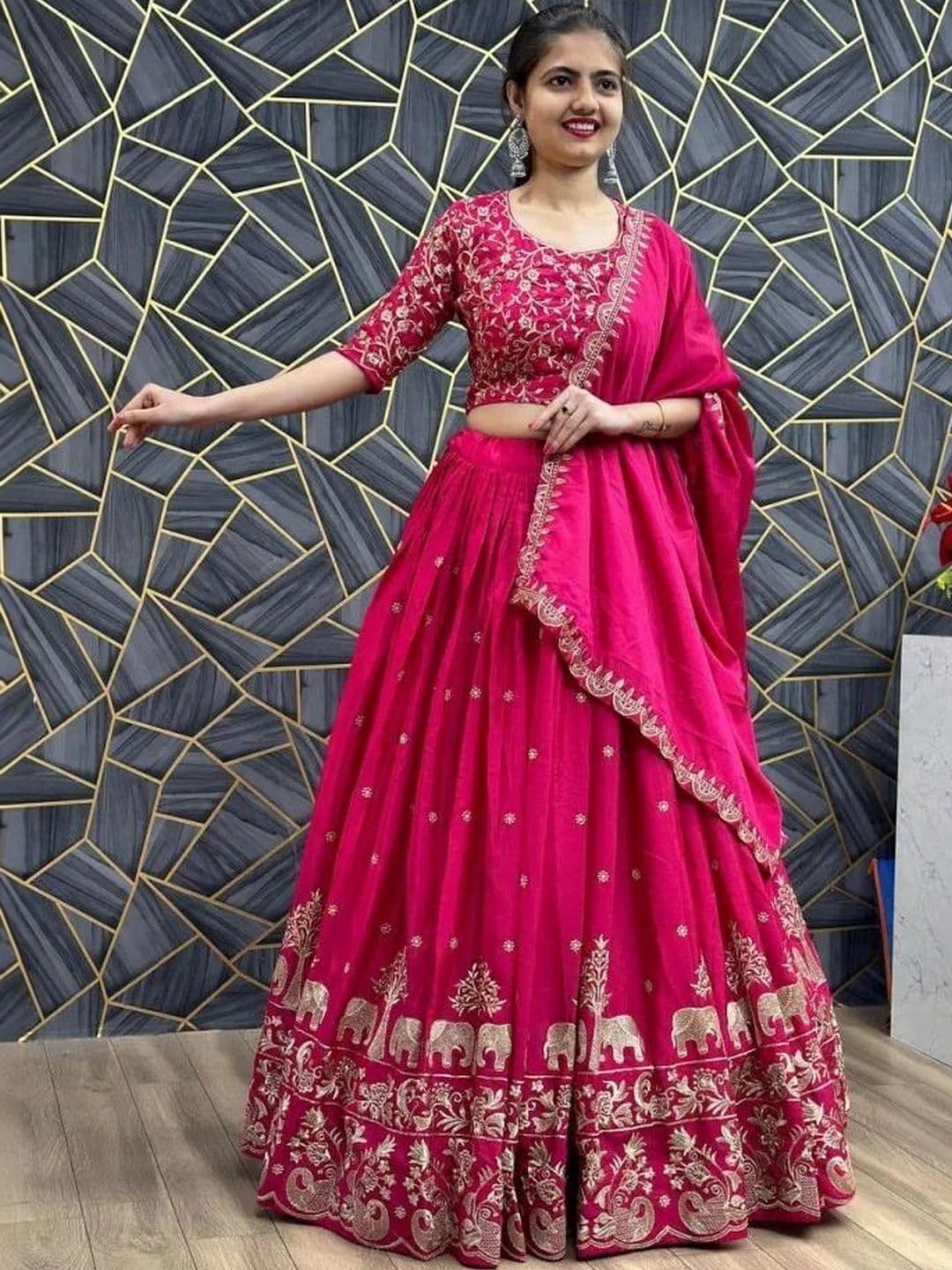 all about you Embroidered Thread Work Semi-Stitched Lehenga & Unstitched Blouse With Dupatta thumbnail 3