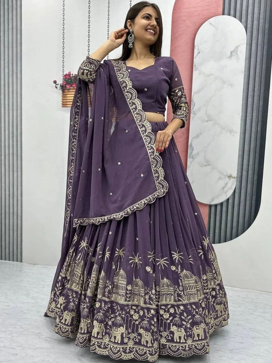 all about you Embellished Thread Work Semi-Stitched Lehenga & Blouse With Dupatta - view 1