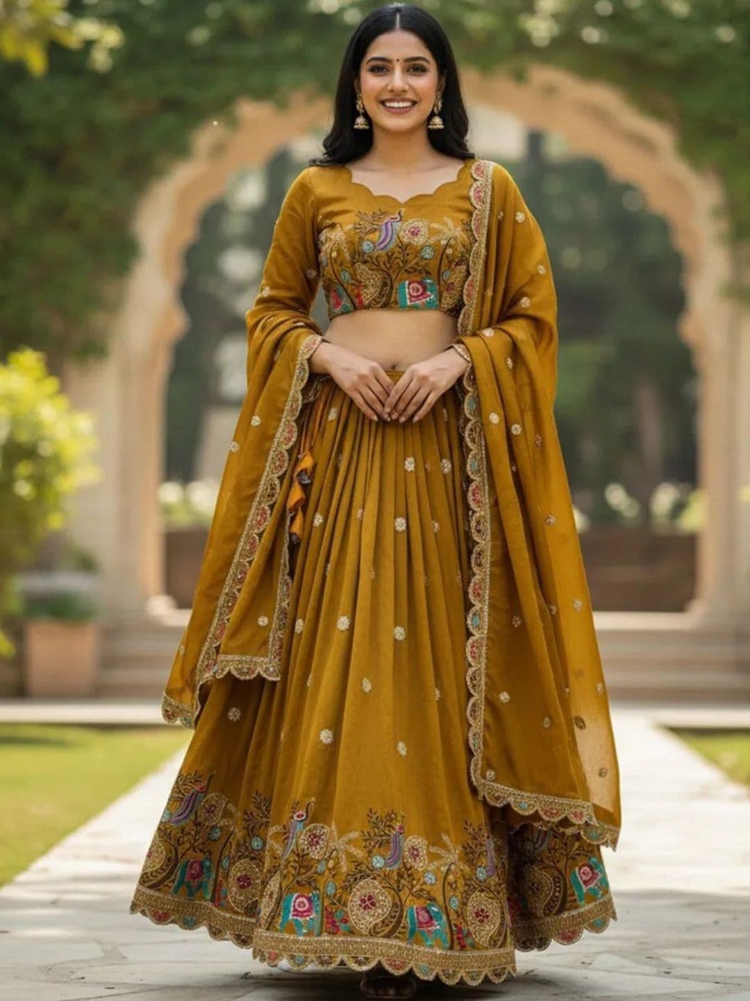all about you Embroidered Sequinned Semi-Stitched Lehenga & Unstitched Blouse With Dupatta - view 1