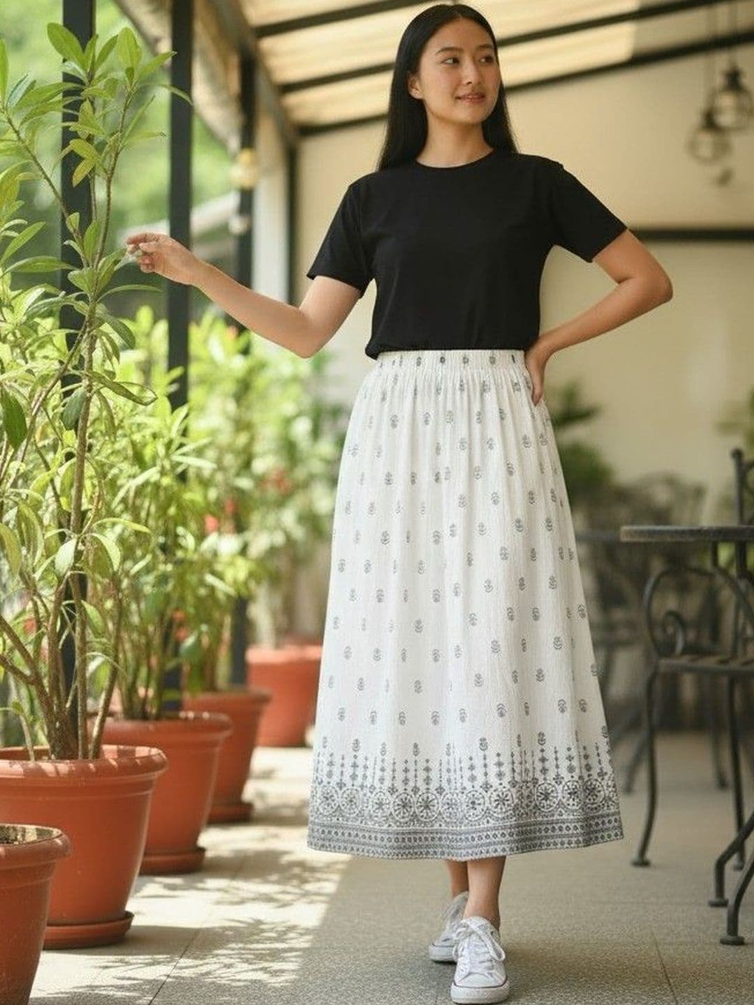 Cot'N Soft Women Pure Cotton Floral Midi A-Line Skirt thumbnail 6