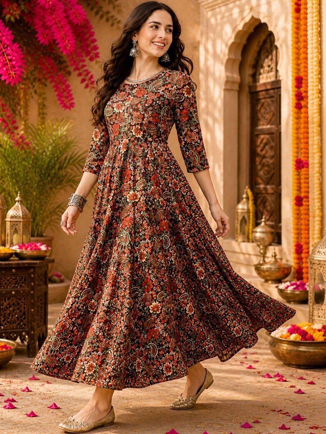 Anouk Women Floral Printed Anarkali Kurta thumbnail 6