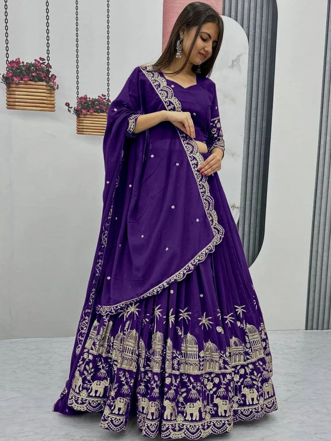 all about you Embroidered Thread Work Semi-Stitched Lehenga & Blouse With Dupatta thumbnail 2