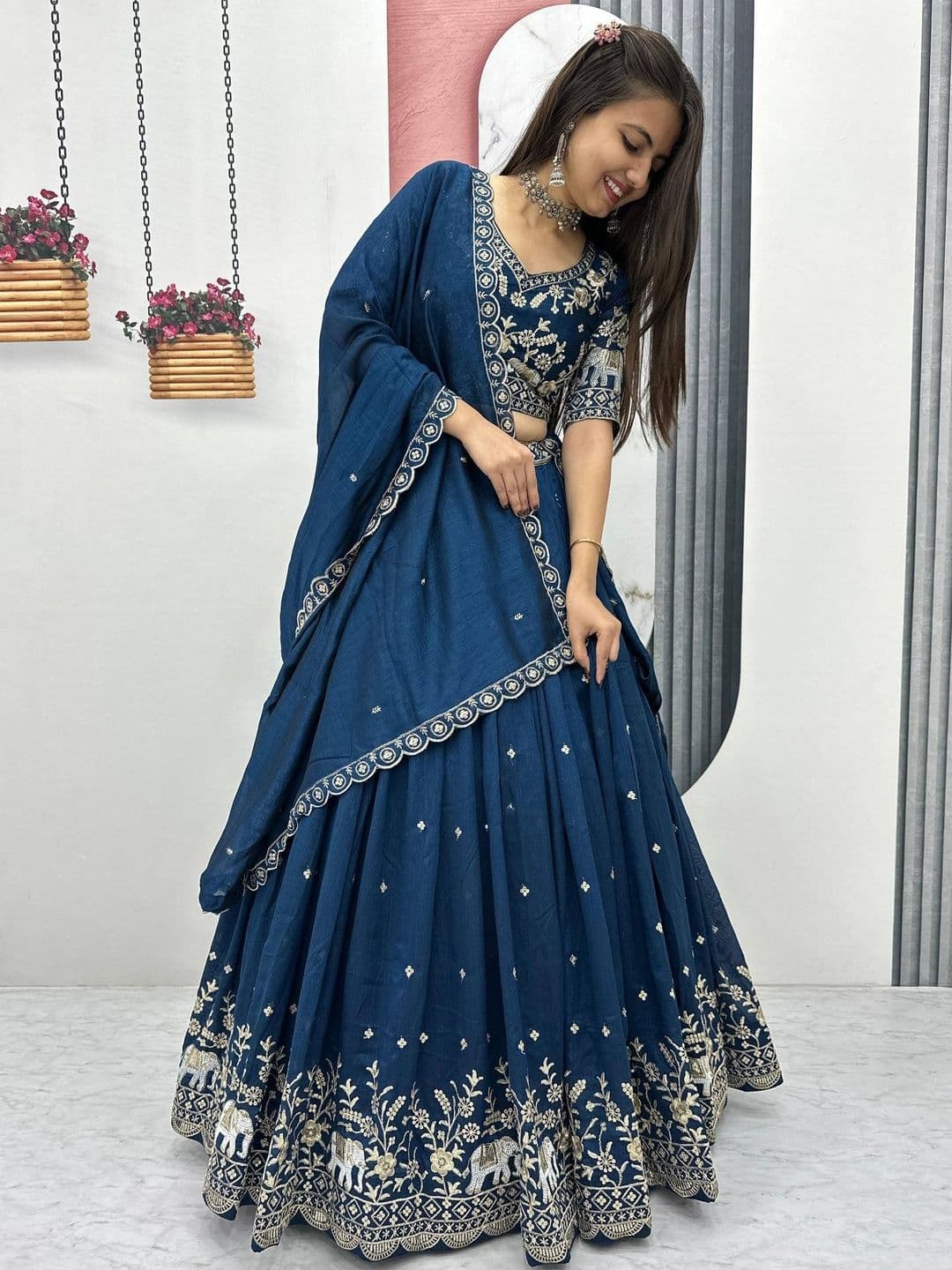 all about you Embroidered Semi-Stitched Lehenga & Blouse With Dupatta thumbnail 3