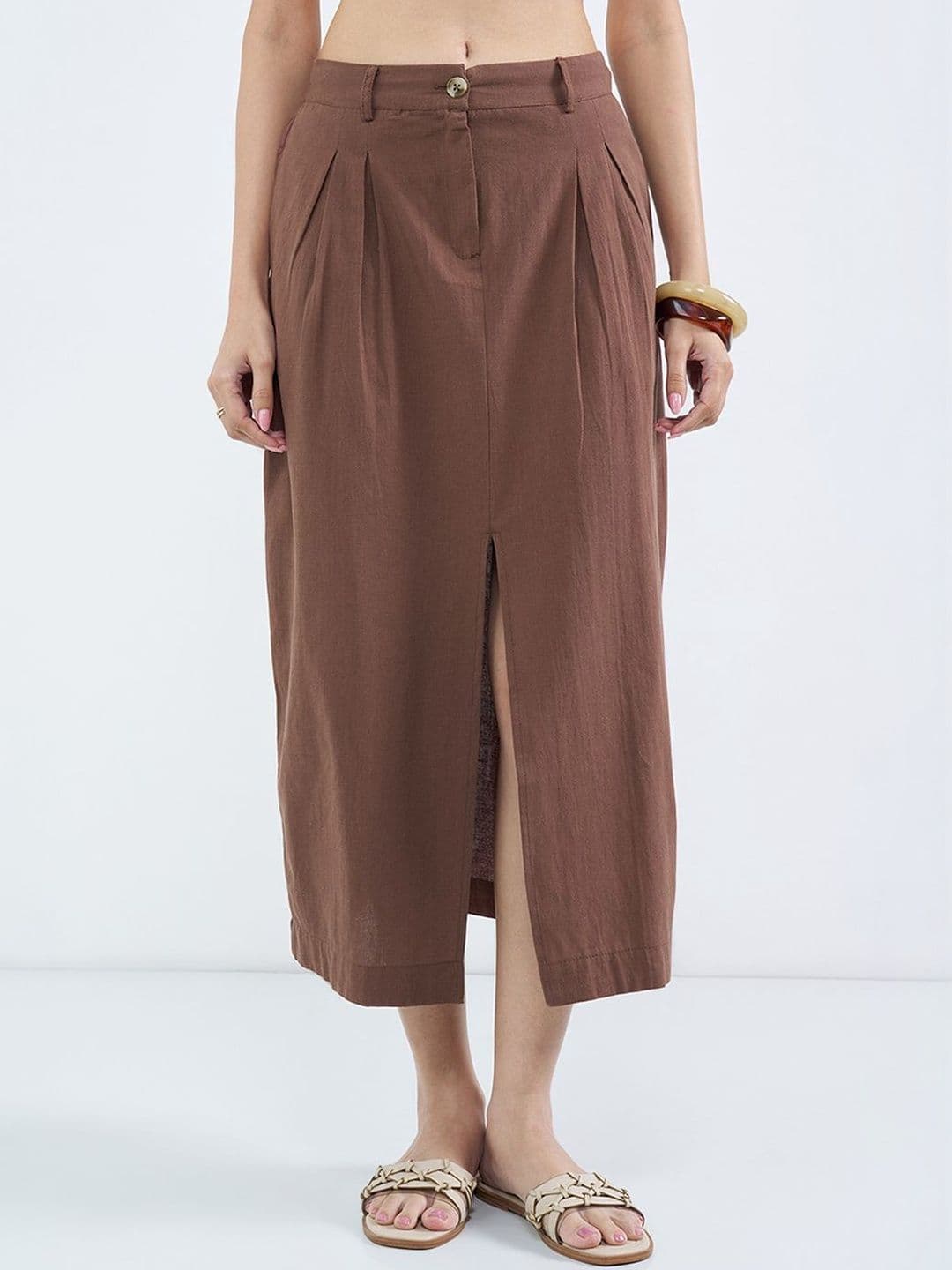 AKKRITI BY PANTALOONS Women Cotton Blend Front Slit Midi Straight Skirt thumbnail 3