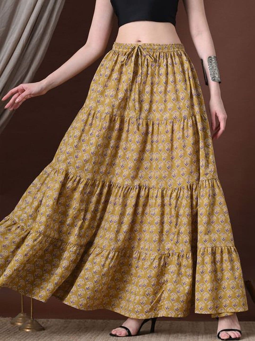 MFGIVA Women Cotton Floral Maxi Tiered Skirt thumbnail 6