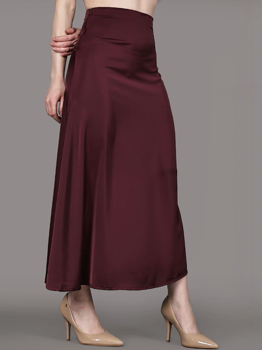Aadvi Fashion Women Satin Korean Midi A-Line Skirt thumbnail 2