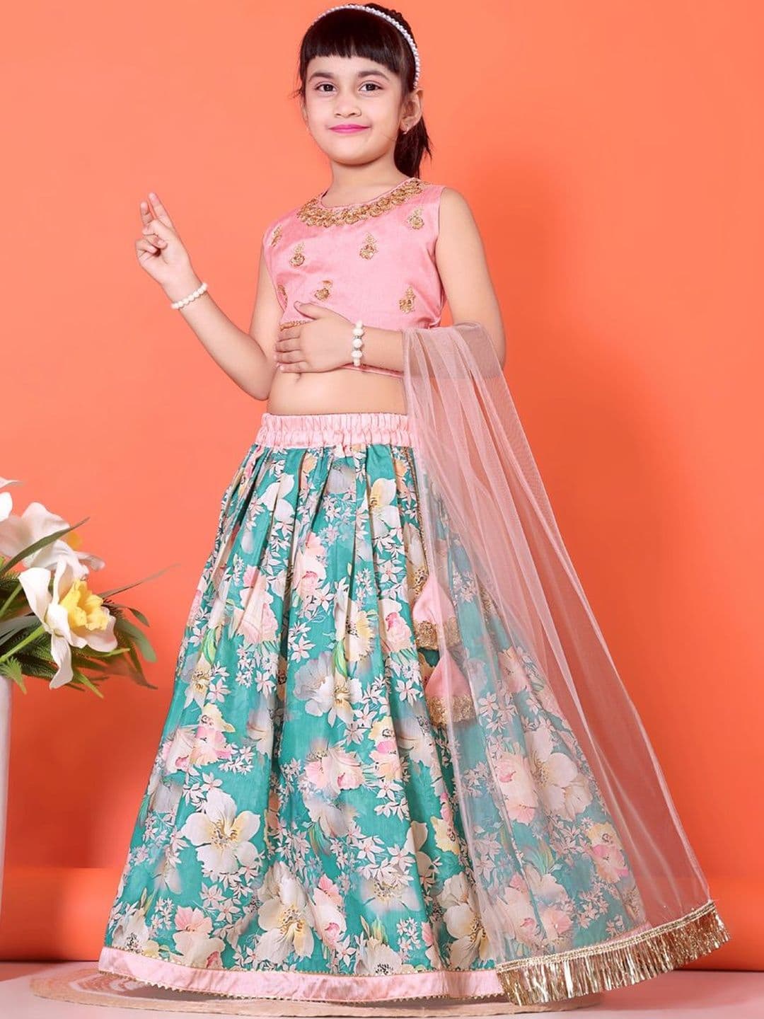 satyamfab Girls Embellished Ready to Wear Lehenga & Blouse With Dupatta thumbnail 5