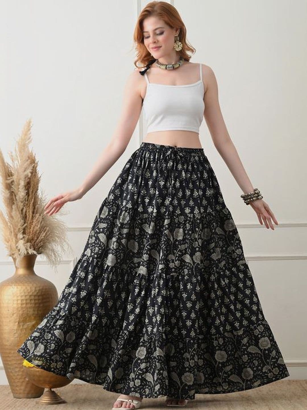 MFGIVA Women Cotton Floral Maxi Flared Skirt thumbnail 4