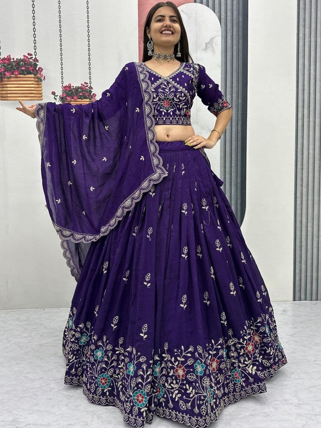 all about you Embroidered Thread Work Ready to Wear Lehenga & Blouse With Dupatta thumbnail 4