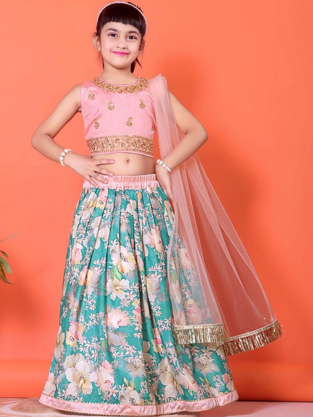 satyamfab Girls Embellished Ready to Wear Lehenga & Blouse With Dupatta - view 1