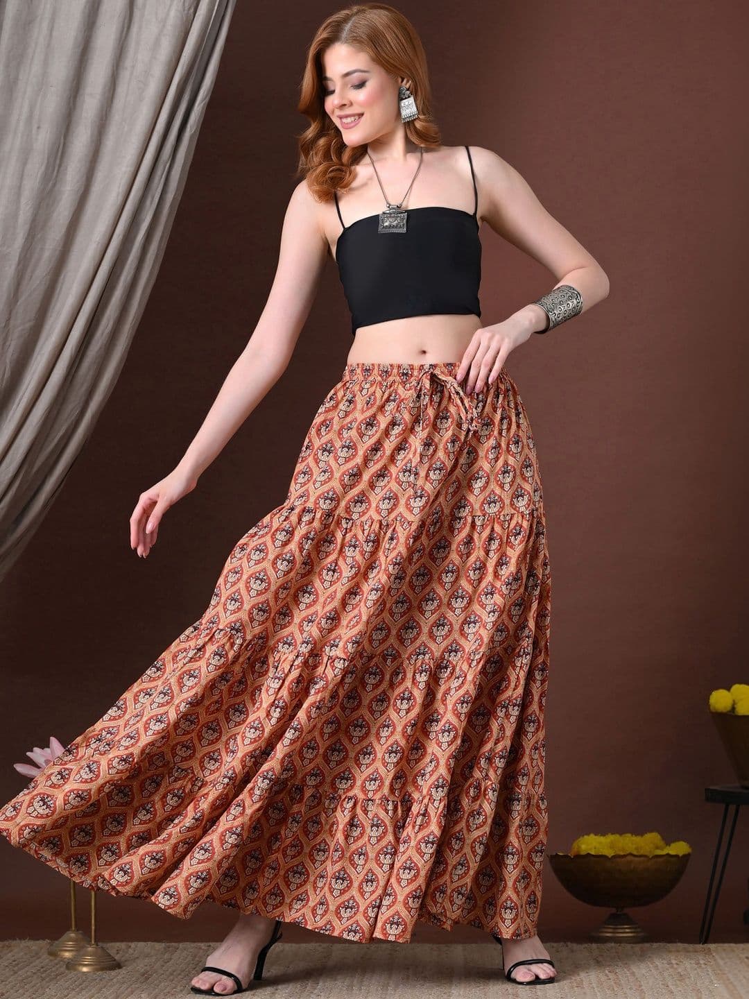 MFGIVA Women Cotton Paisley Maxi Flared Skirt thumbnail 6