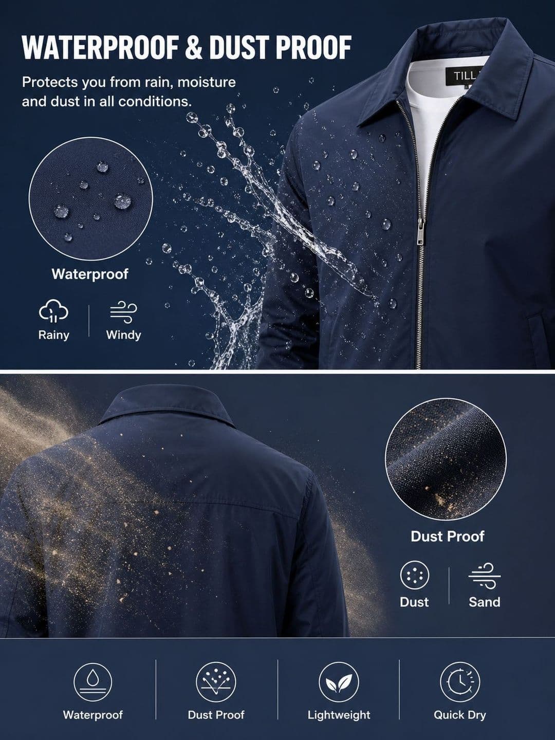 BAESD Men Water Resistant Bomber Jacket thumbnail 4