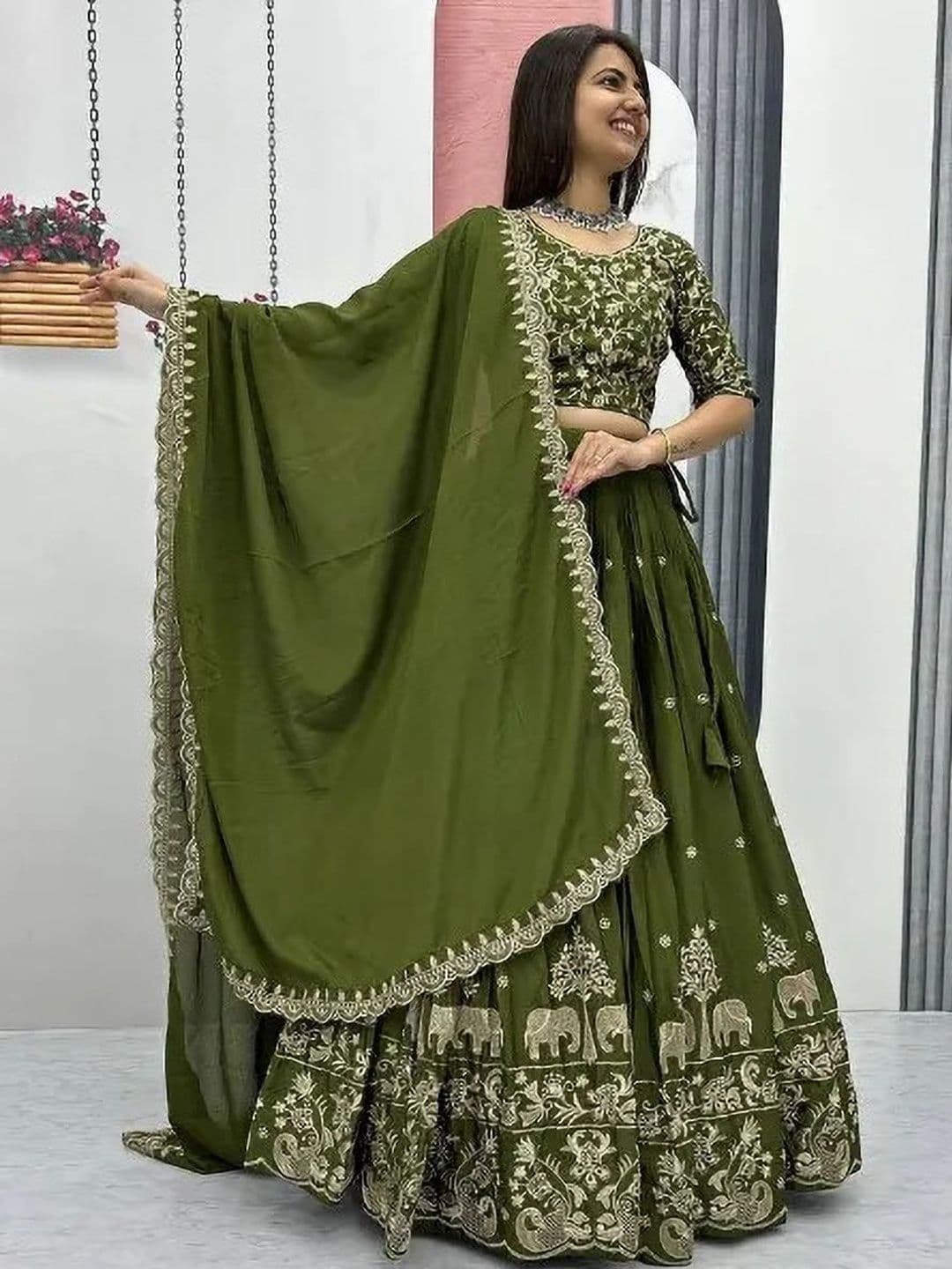 all about you Embroidered Thread Work Ready to Wear Lehenga & Unstitched Blouse With Dupatta thumbnail 5