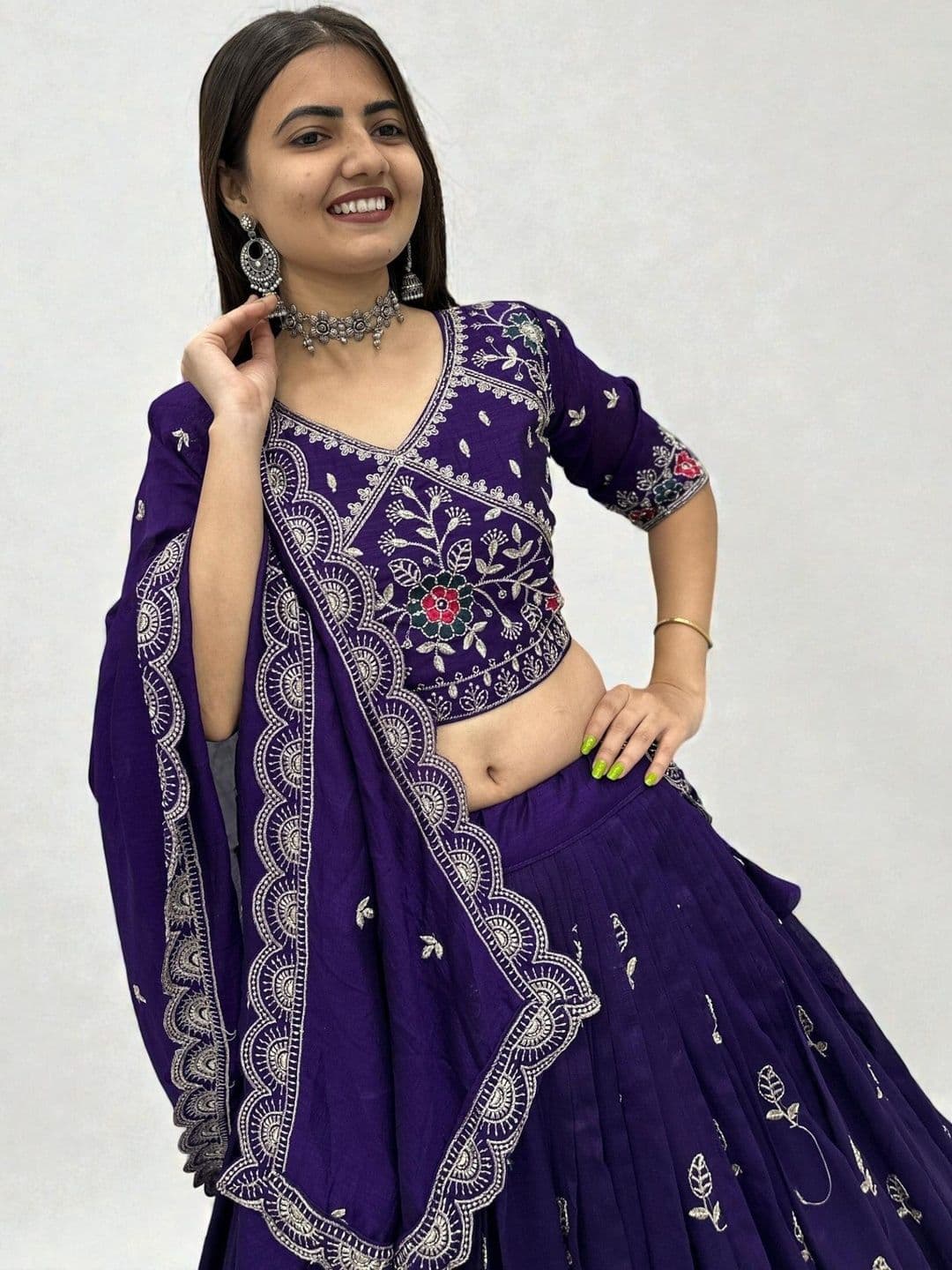 all about you Embroidered Thread Work Semi-Stitched Lehenga & Blouse With Dupatta thumbnail 4