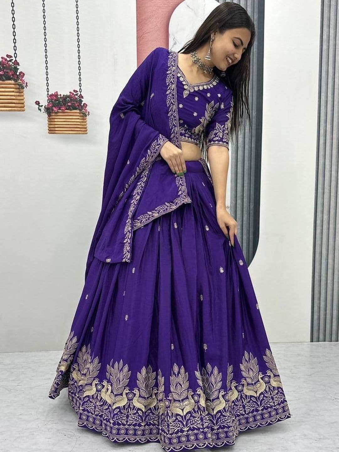 all about you Embroidered Semi-Stitched Lehenga & Blouse With Dupatta - view 1