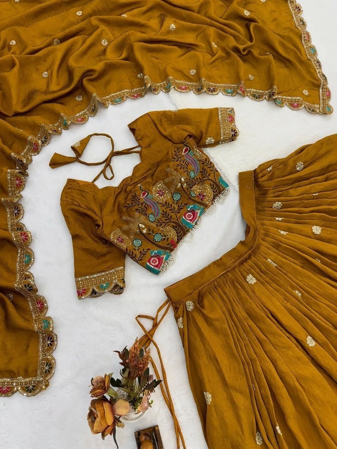 all about you Embroidered Sequinned Semi-Stitched Lehenga & Unstitched Blouse With Dupatta thumbnail 3