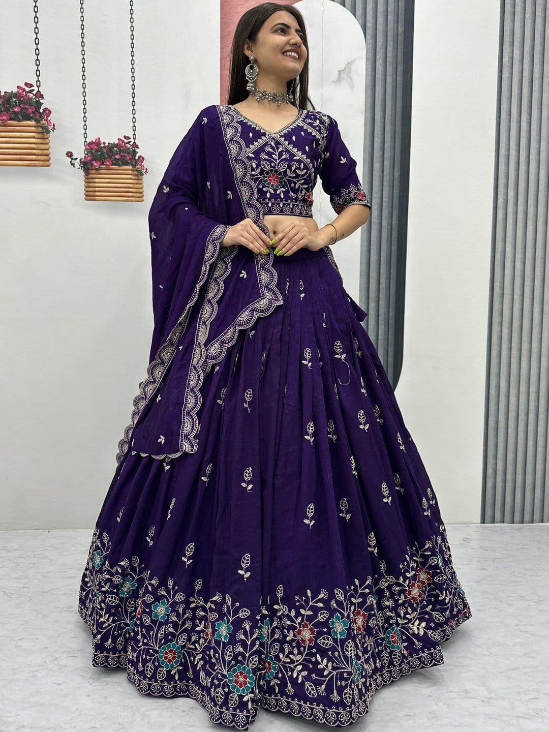 all about you Embroidered Thread Work Ready to Wear Lehenga & Blouse With Dupatta thumbnail 3