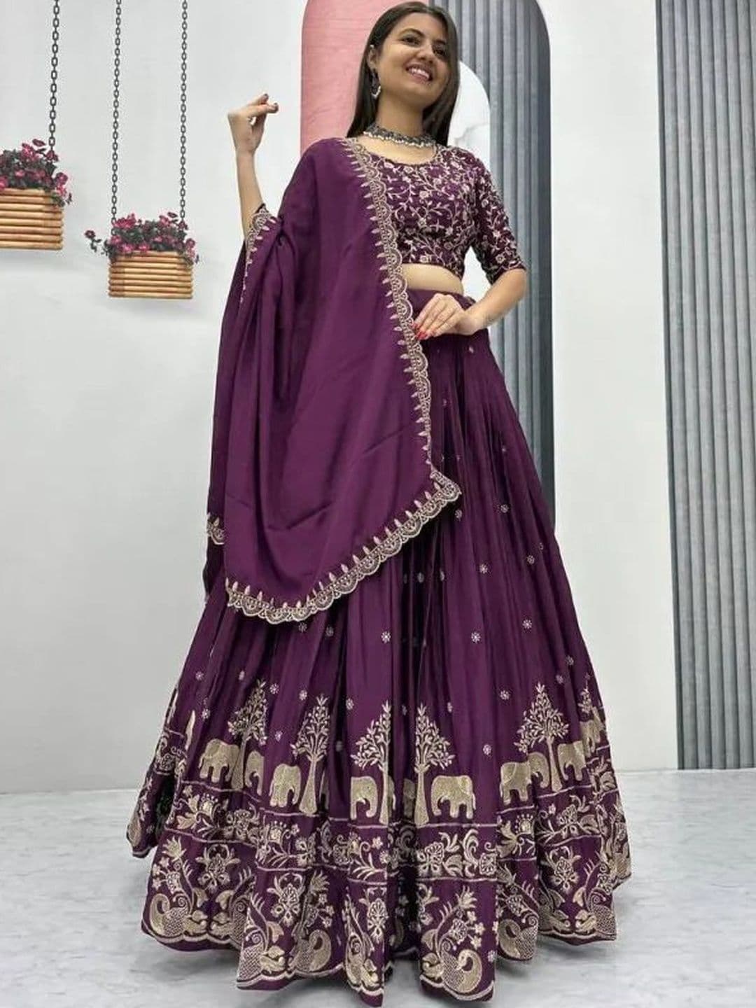 all about you Embroidered Thread Work Semi-Stitched Lehenga & Blouse With Dupatta - view 1