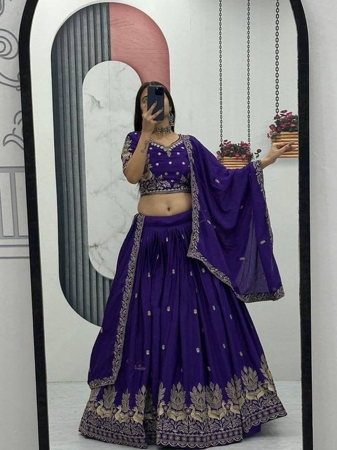 all about you Embroidered Semi-Stitched Lehenga & Blouse With Dupatta thumbnail 3