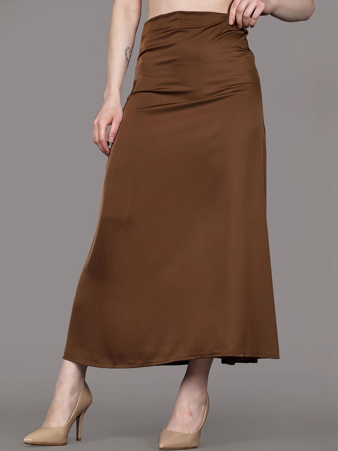 Aadvi Fashion Women Satin Korean Midi A-Line Skirt thumbnail 4