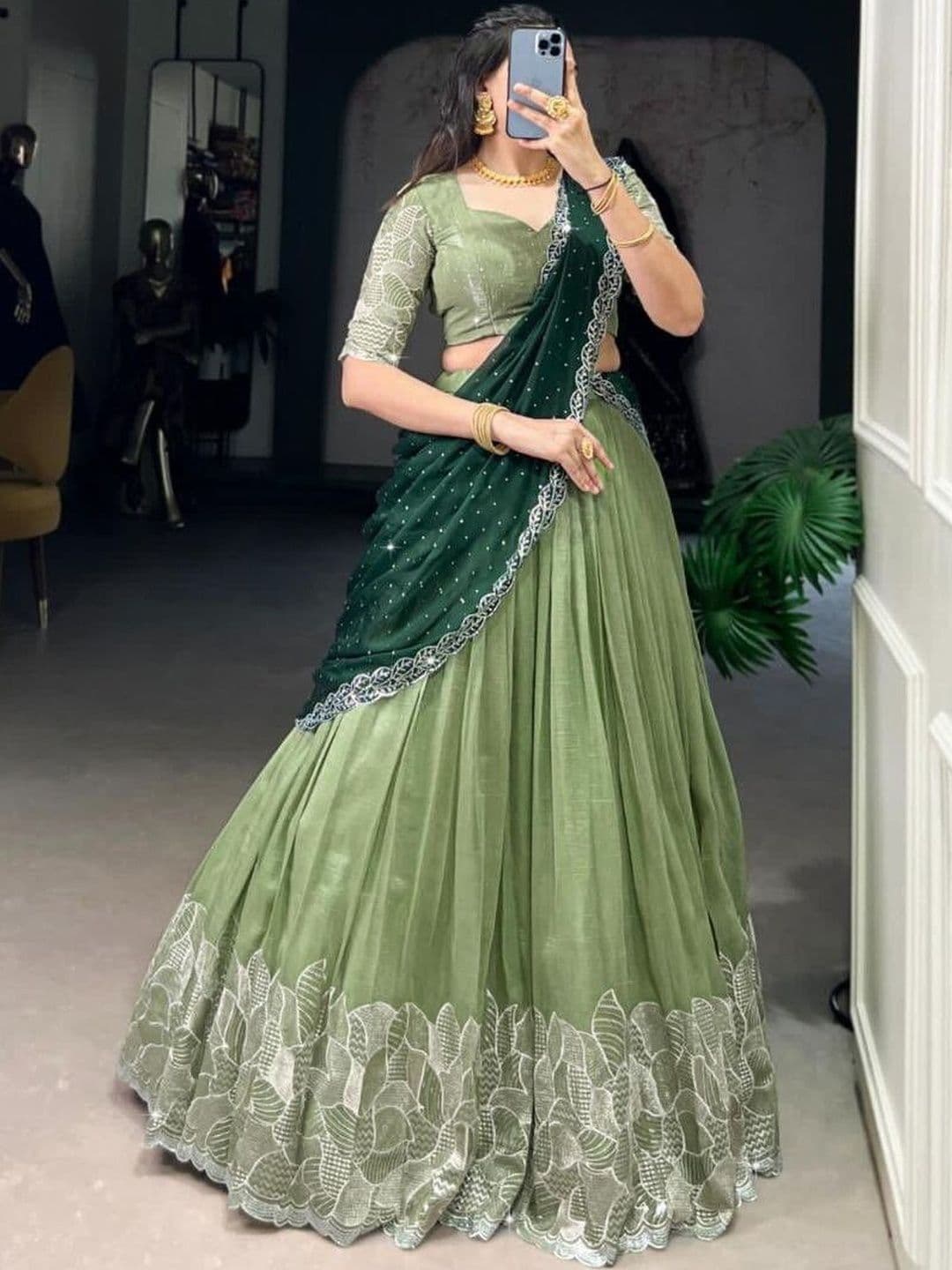 all about you Embellished Sequinned Semi-Stitched Lehenga & Blouse With Dupatta thumbnail 3